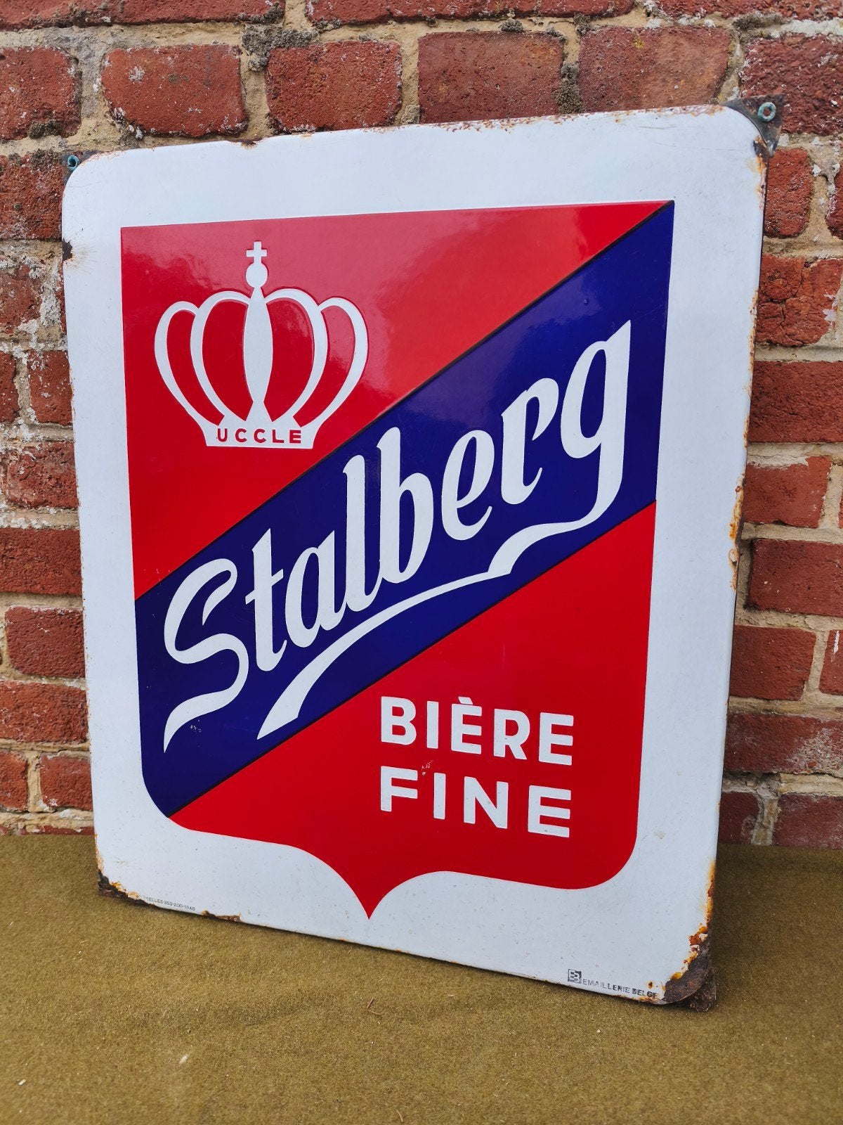 plaque émaillée stalberg Uccle la couronne, Collections, Enlèvement ou Envoi, Utilisé, Panneau, Plaque ou Plaquette publicitaire