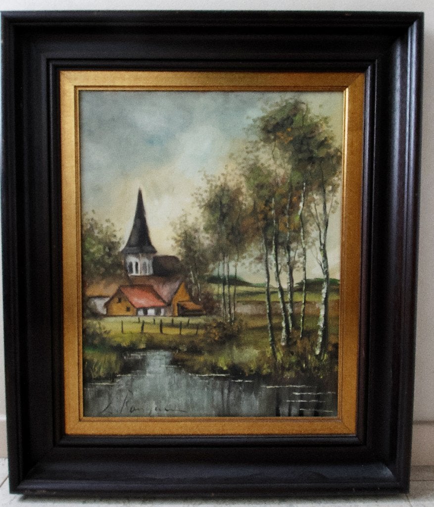 Vue sur le village. Peint par Jef Peeters., Antiquités & Art, Peint à la main, Peinture à l'huile, Enlèvement, Paysage urbain / rural