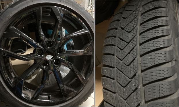 Set 4 Pirelli winterbanden op zwarte velgen van RC design, Auto-onderdelen, Banden en Velgen, Gebruikt, Banden en Velgen, Personenwagen