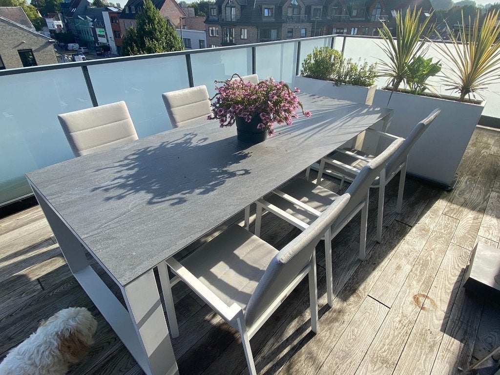 tuintafel met stoelen, Tuin en Terras, Ophalen, Zo goed als nieuw, Rechthoekig, Aluminium