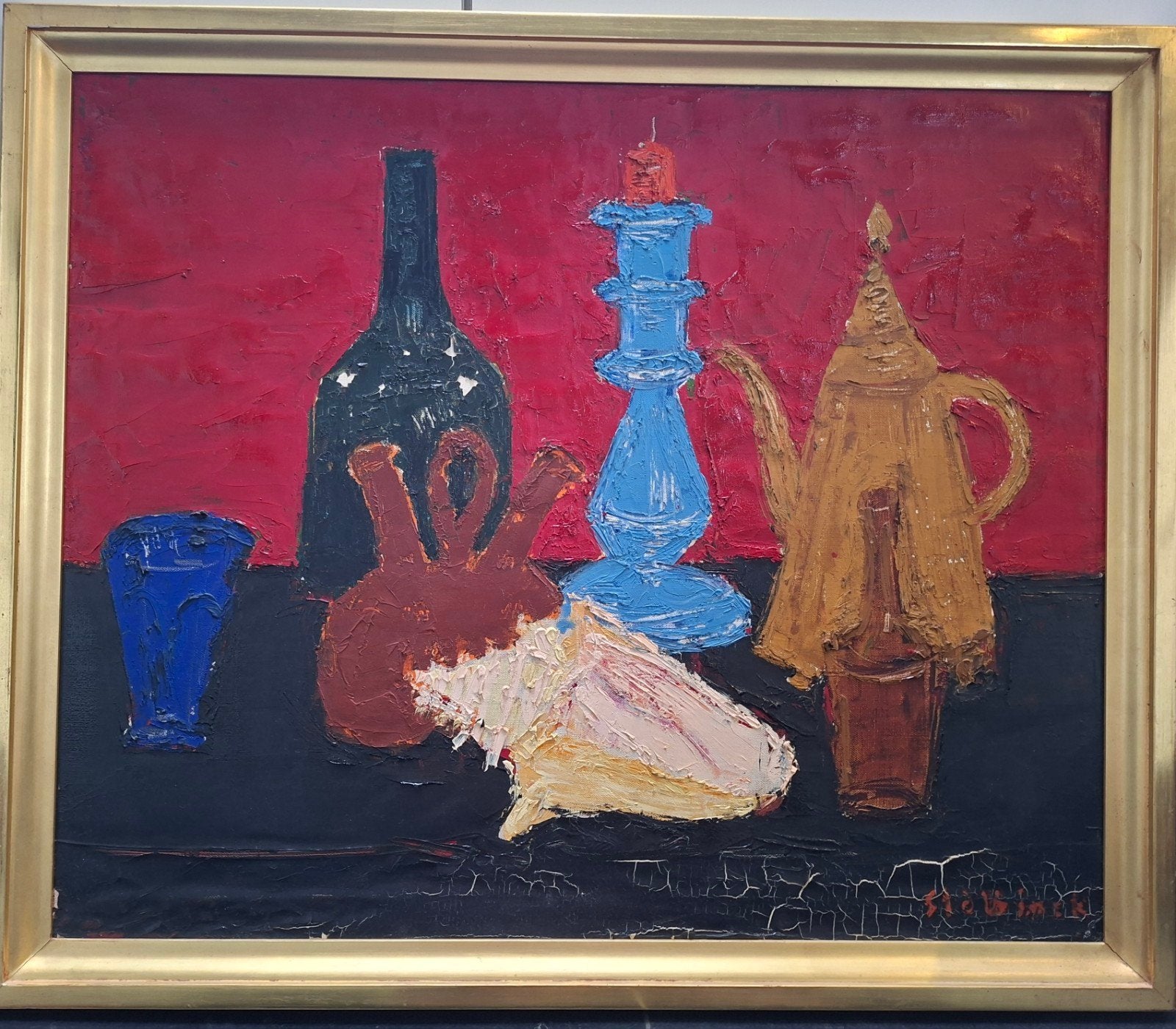 SLABBINCK Rik "Stilleven met schelp " olie op doek, Antiquités & Art, Enlèvement, Nature morte