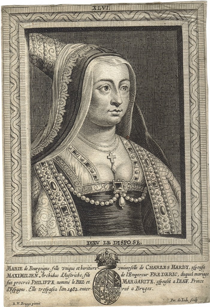 Pieter de Jode gravure "Maria van Bourgondië", Ophalen, Portret, 1600 - 1699, Gravure