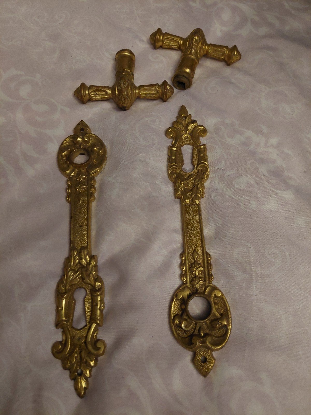 antiek koperen deurbeslag 2 klinken. 20 cm, Ophalen of Verzenden