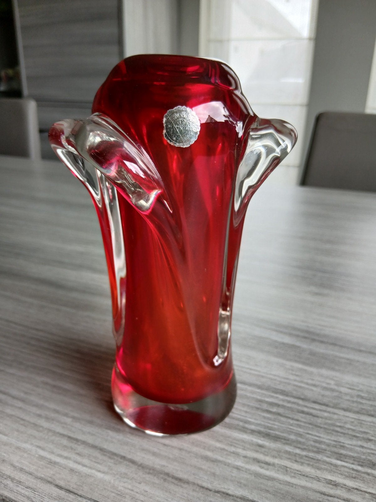Rode murano glazen vaas, handgeblazen, Ophalen