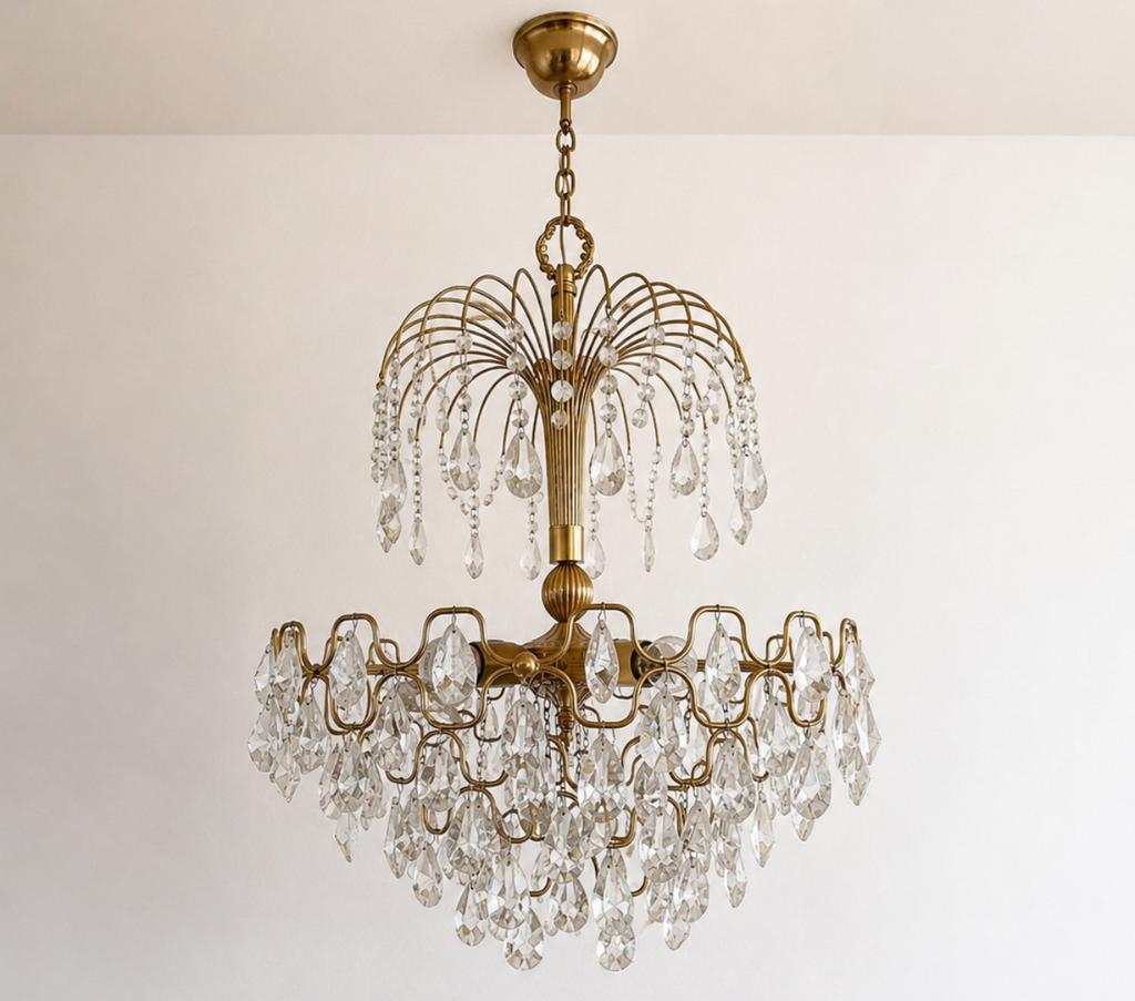 Vintage kristallen luster / kroonluchter, Huis en Inrichting, Lampen | Kroonluchters, Ophalen, Gebruikt