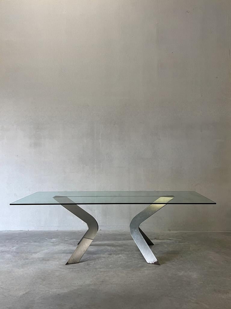 Vintage glazen eettafel met chroom onderstel, Tuin en Terras, Tuintafels, Ophalen, Zo goed als nieuw