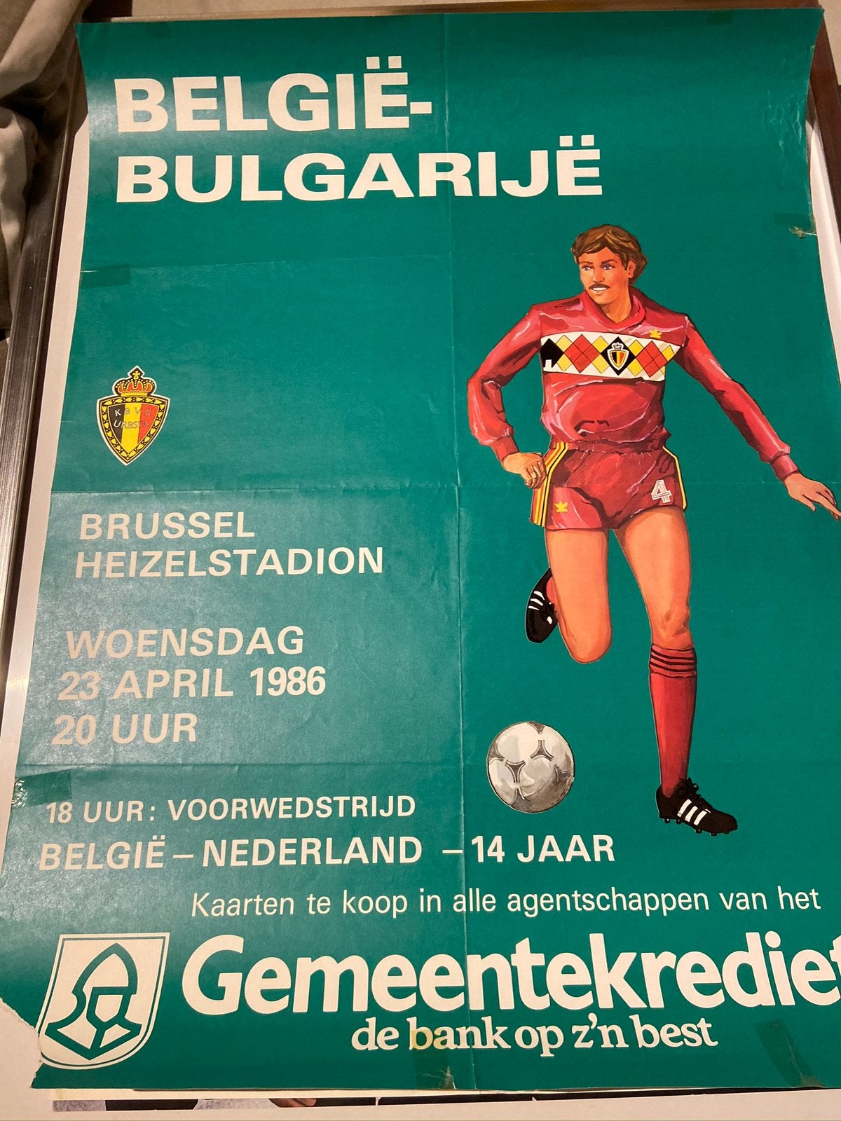 Wedstrijd Affiche rode duivels 1986, Ophalen of Verzenden, Zo goed als nieuw, Poster, Plaatje of Sticker