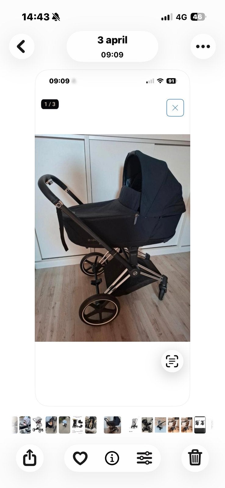 Cybex Priam 4 Combiwagen met Luxe Reiswieg en Cloud T i-Size, Ophalen, Zo goed als nieuw, Kinderwagen, Verstelbare duwstang