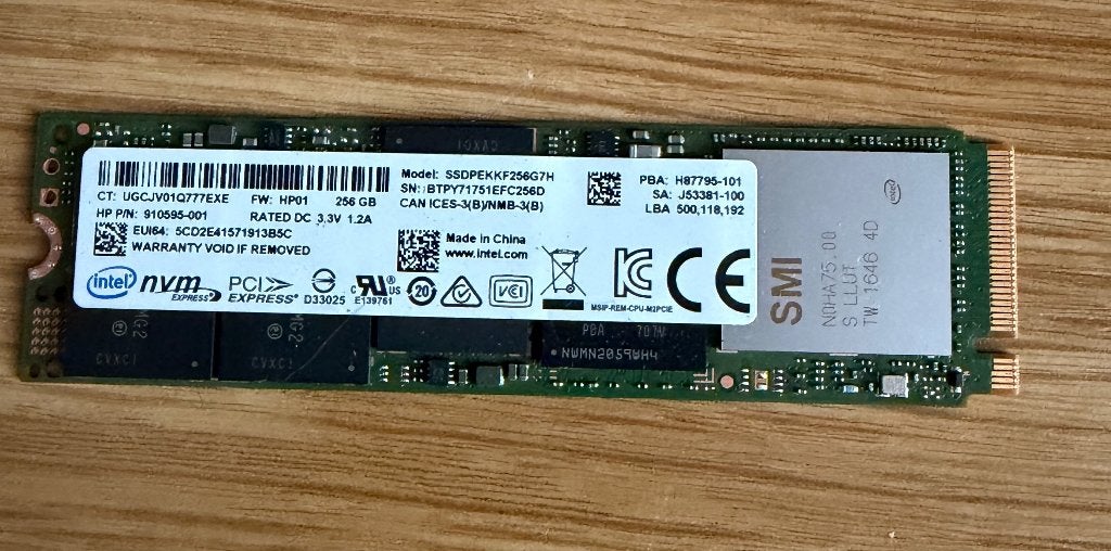 ssd m2 nvme 256GB intel, Computers en Software, Intern, Gebruikt, 256GB, SSD