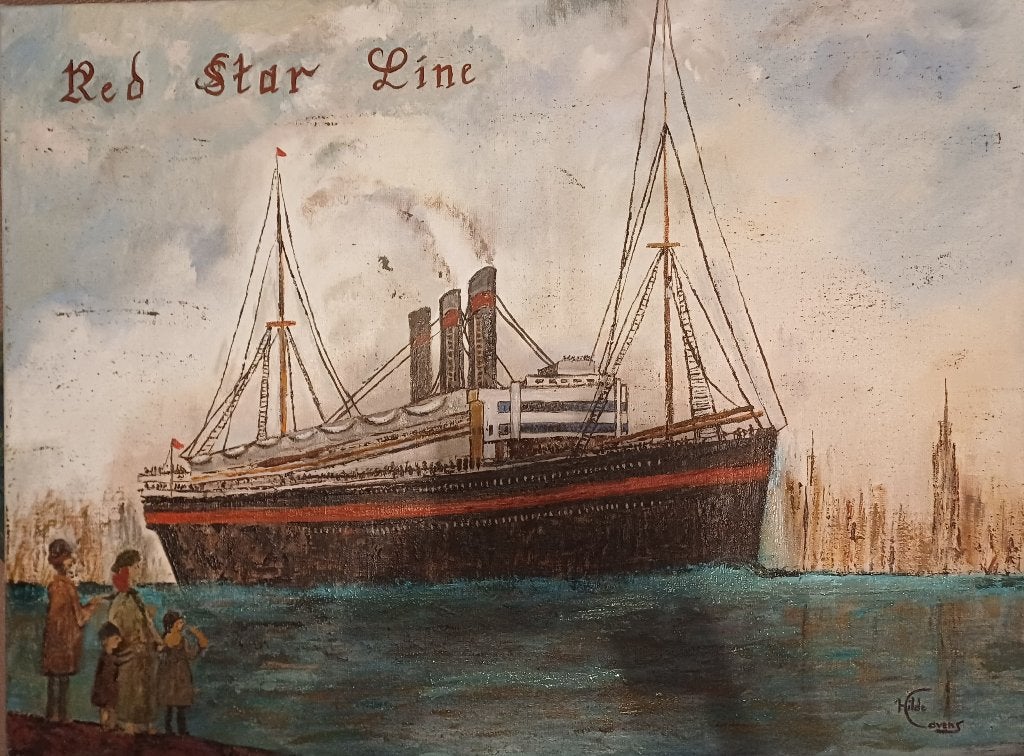 Schilderij 'Red Star Line' olieverf paletmes, nieuw., Ophalen, Olieverf