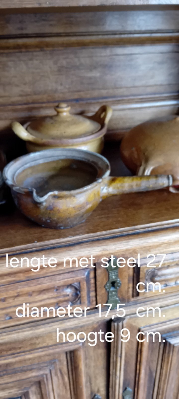 Antieke aardewerken steelpan, Antiek en Kunst, Ophalen of Verzenden