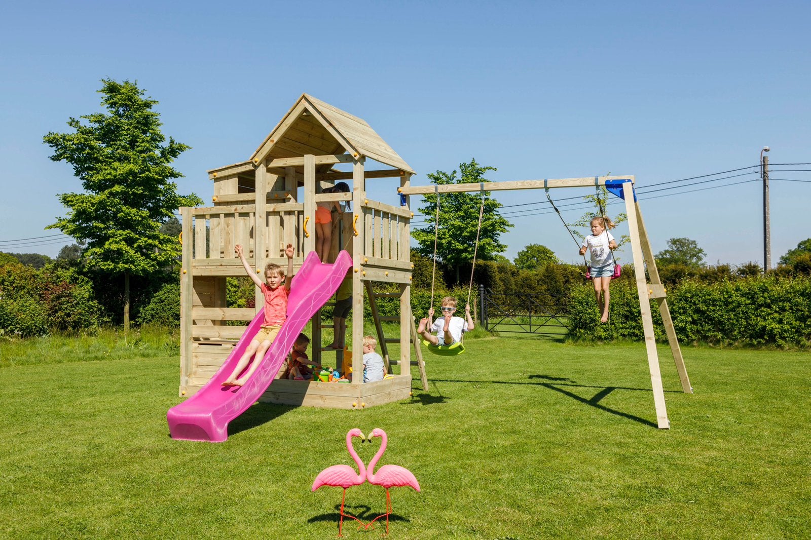 Aire de jeux en bois avec balançoire et toboggan Palazzo, Enlèvement ou Envoi, Neuf