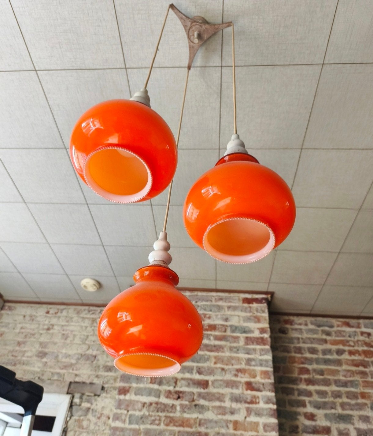 Lampe en verre opalin orange des années 60/70, Enlèvement, Utilisé, Verre