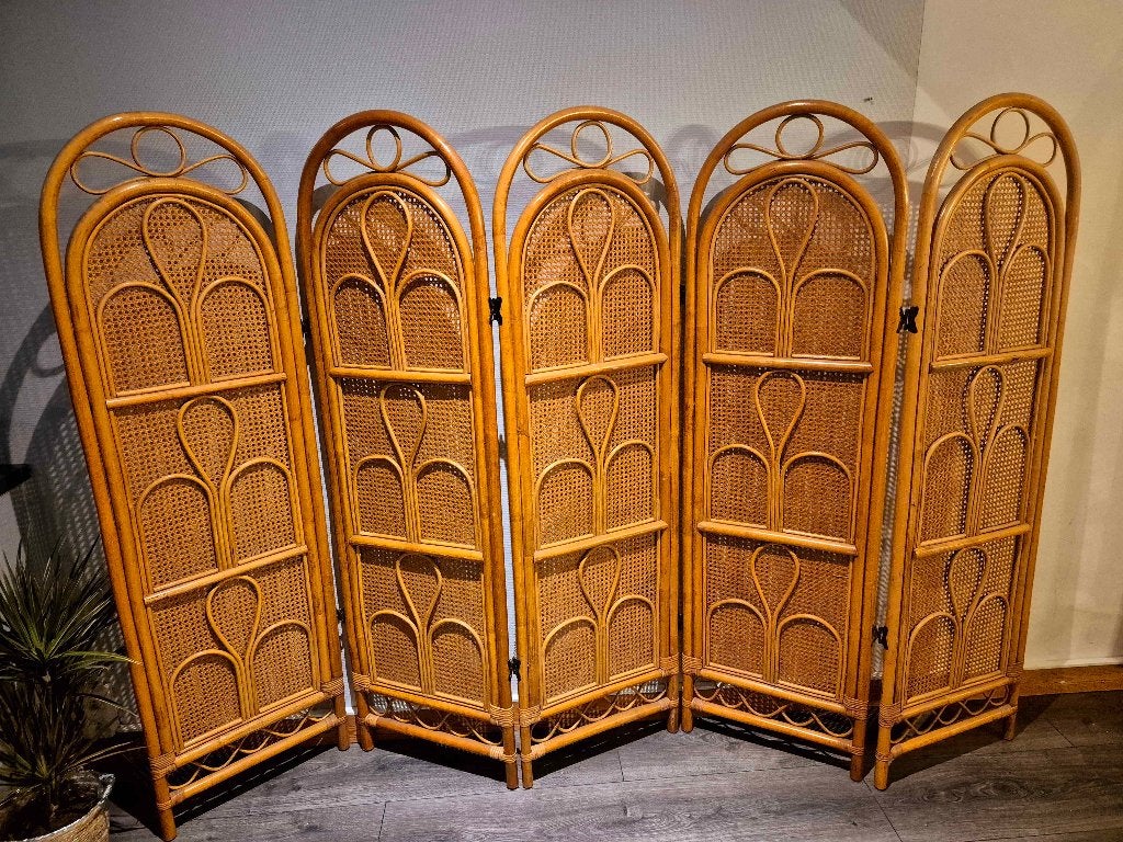 Très grand paravent en rotin vintage, Enlèvement