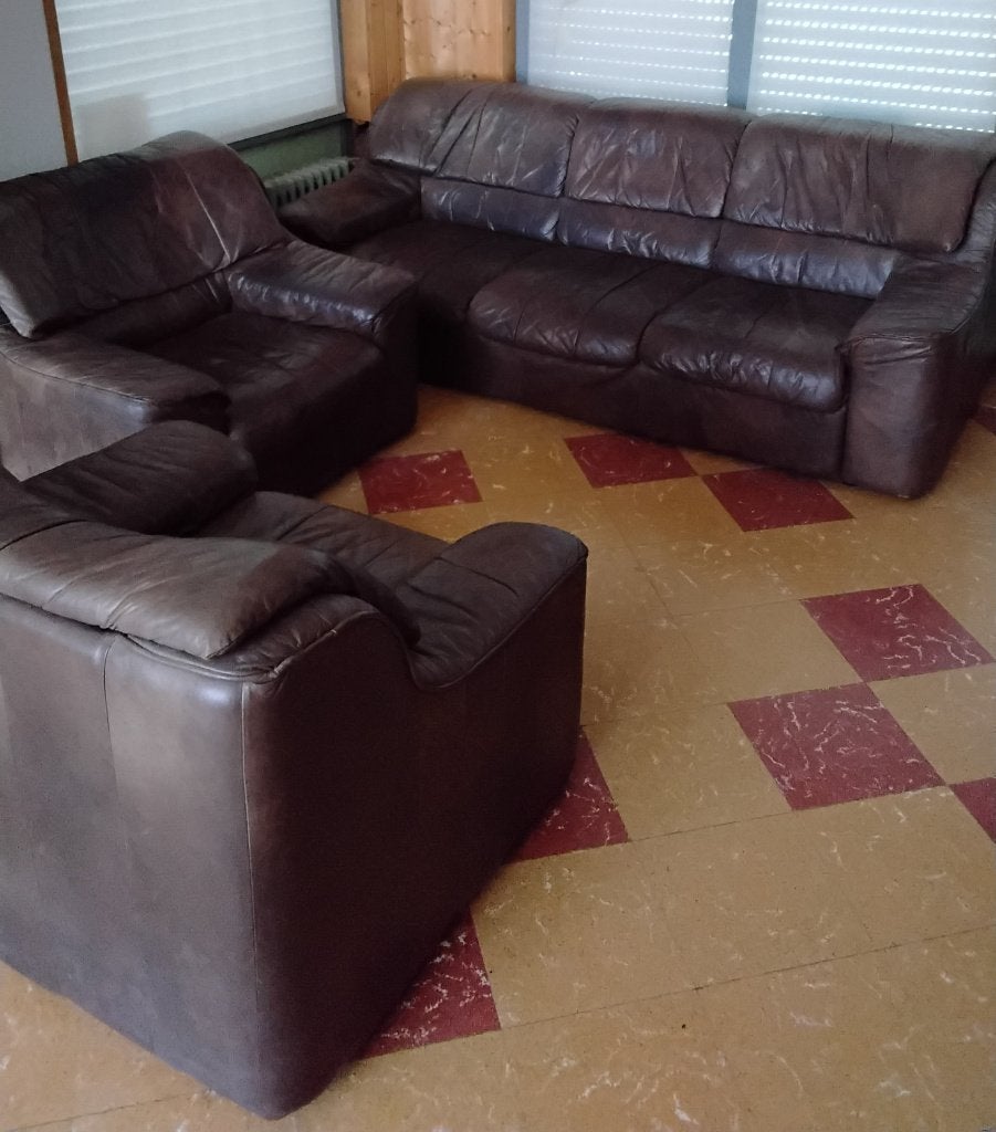 Lederen salon - gratis -, Huis en Inrichting, Zetels | Complete zithoeken, Gebruikt, Leer, Ophalen