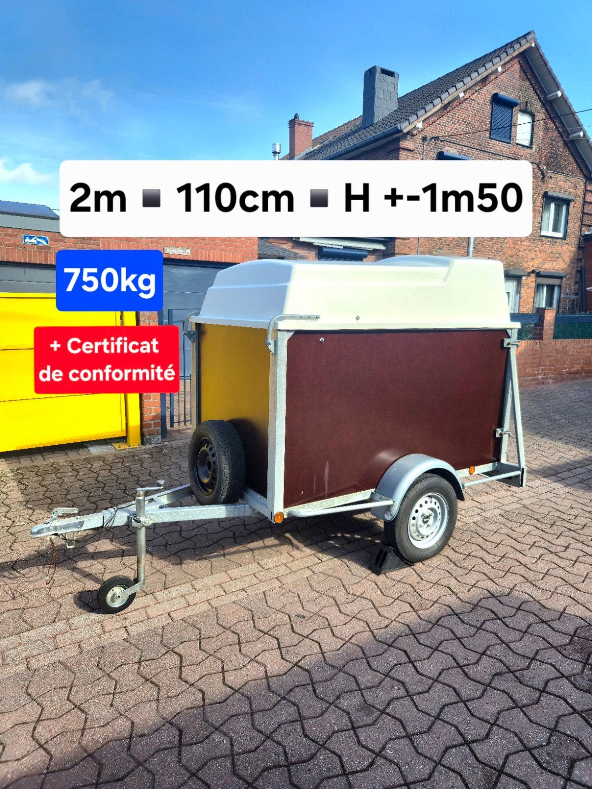 remorque coffre 750kg, Enlèvement, Comme neuf