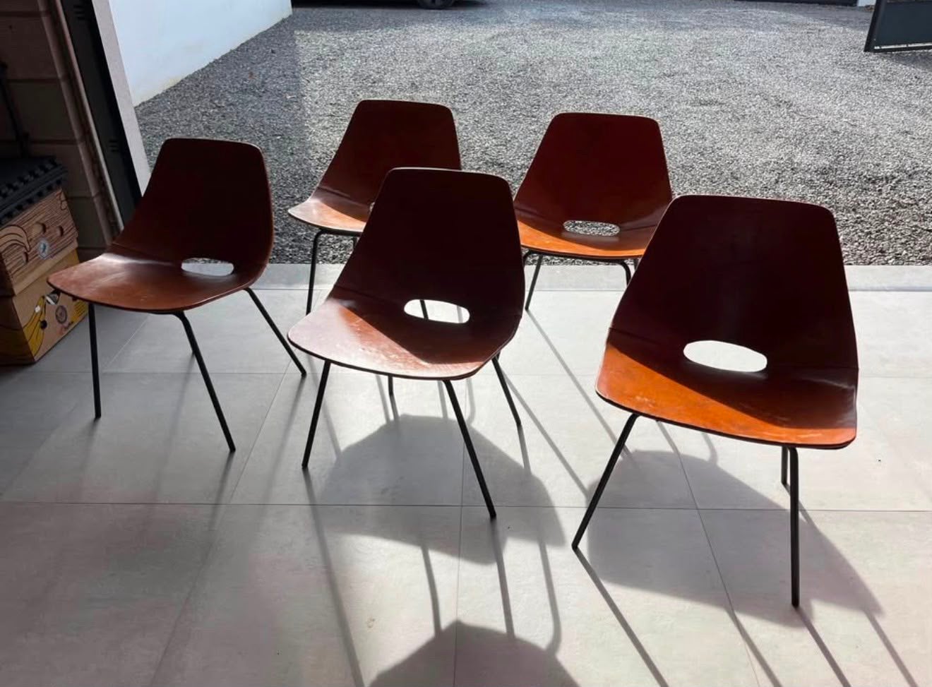 Lot de 5 chaises Pierre Guariche –Réédition Maisons du Monde, Brun, Enlèvement, Bois, Cinq, Six Chaises ou plus