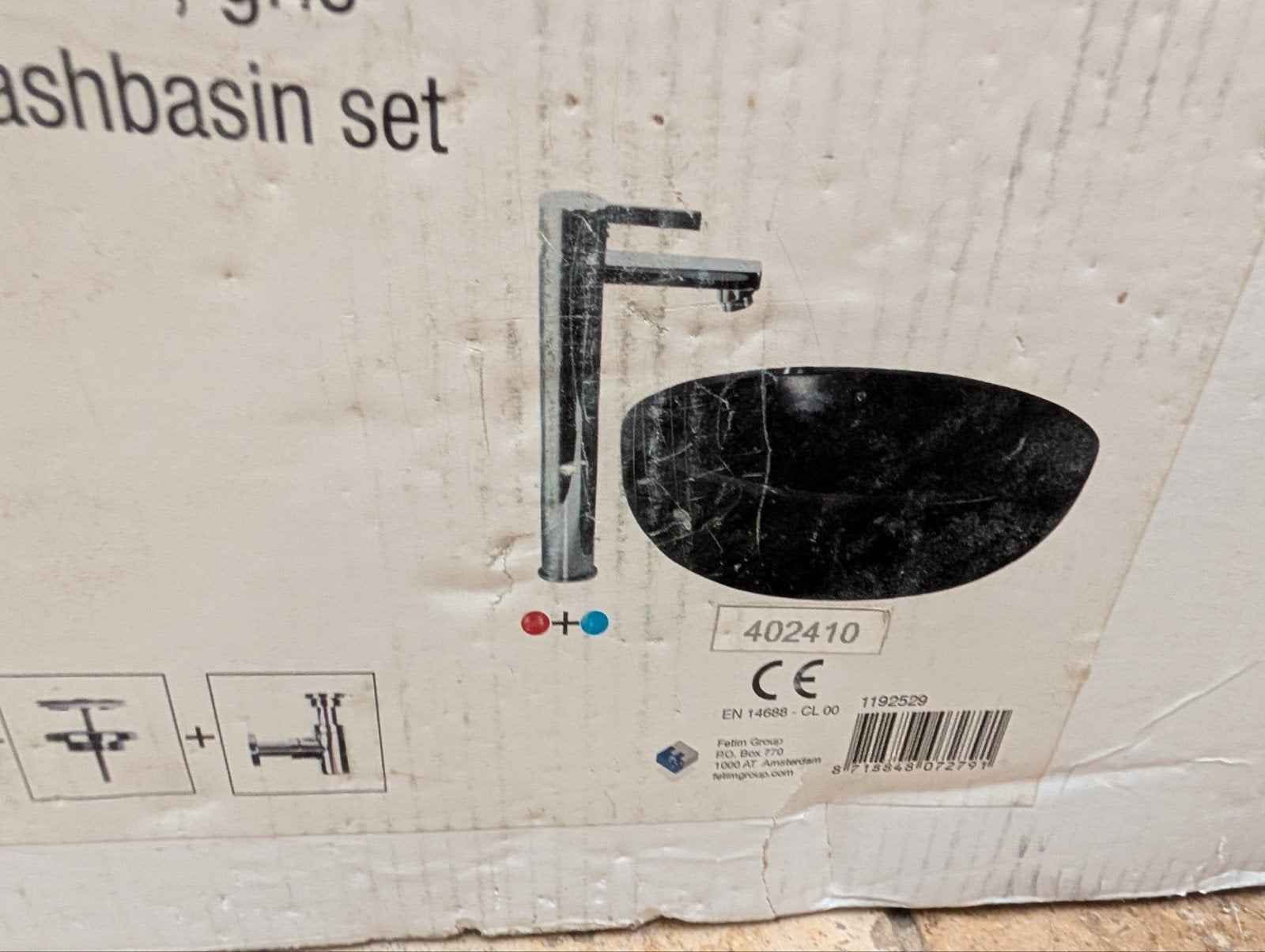 Wasbasin fonteinset, lavabo met kraan en siffon NIEUW, Ophalen