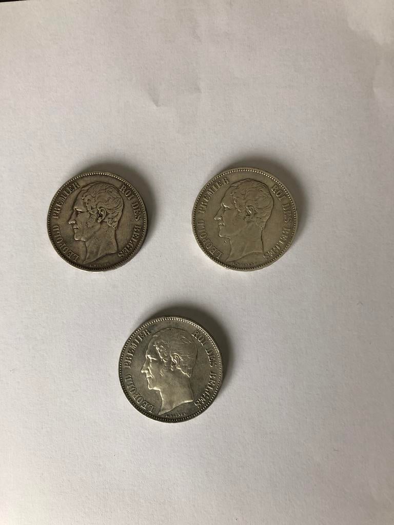 3 prachtige zilveren 5 FR Leopold I, Enlèvement ou Envoi, Monnaie en vrac, Argent, Argent