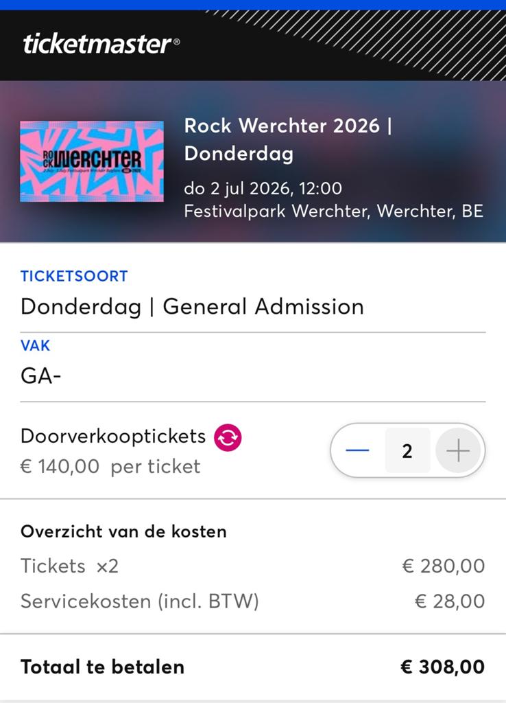Billet journalier Rock Werchter pour le 2 juillet 2026, Tickets & Billets, Juillet
