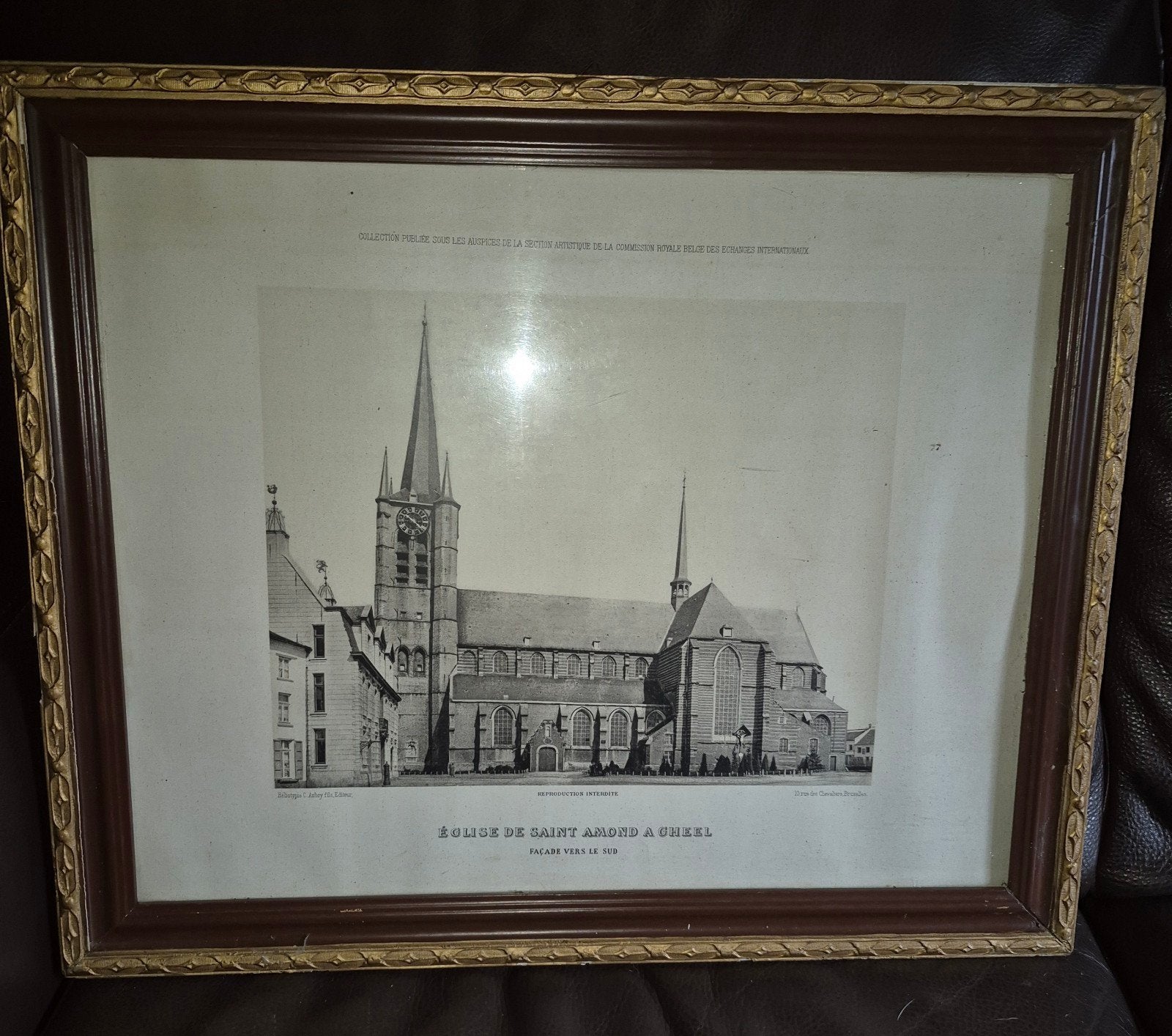 oude foto ingekaderd van Sint Amandskerk Geel, Antiquités & Art, Enlèvement, Photo, Photographie, Sous verre