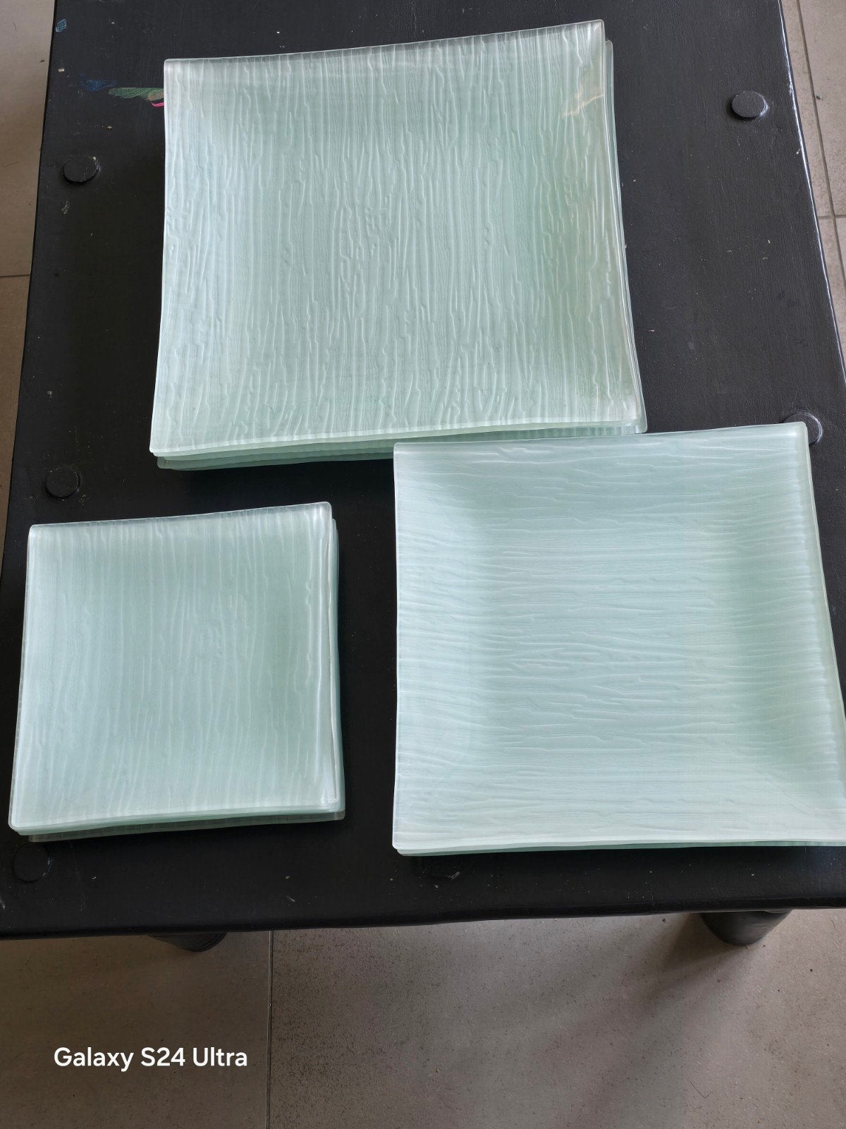 lot d'assiettes carrées en verre texturé- Arcoroc Minerali, Assiettes(s), Vintage, Comme neuf, Verre