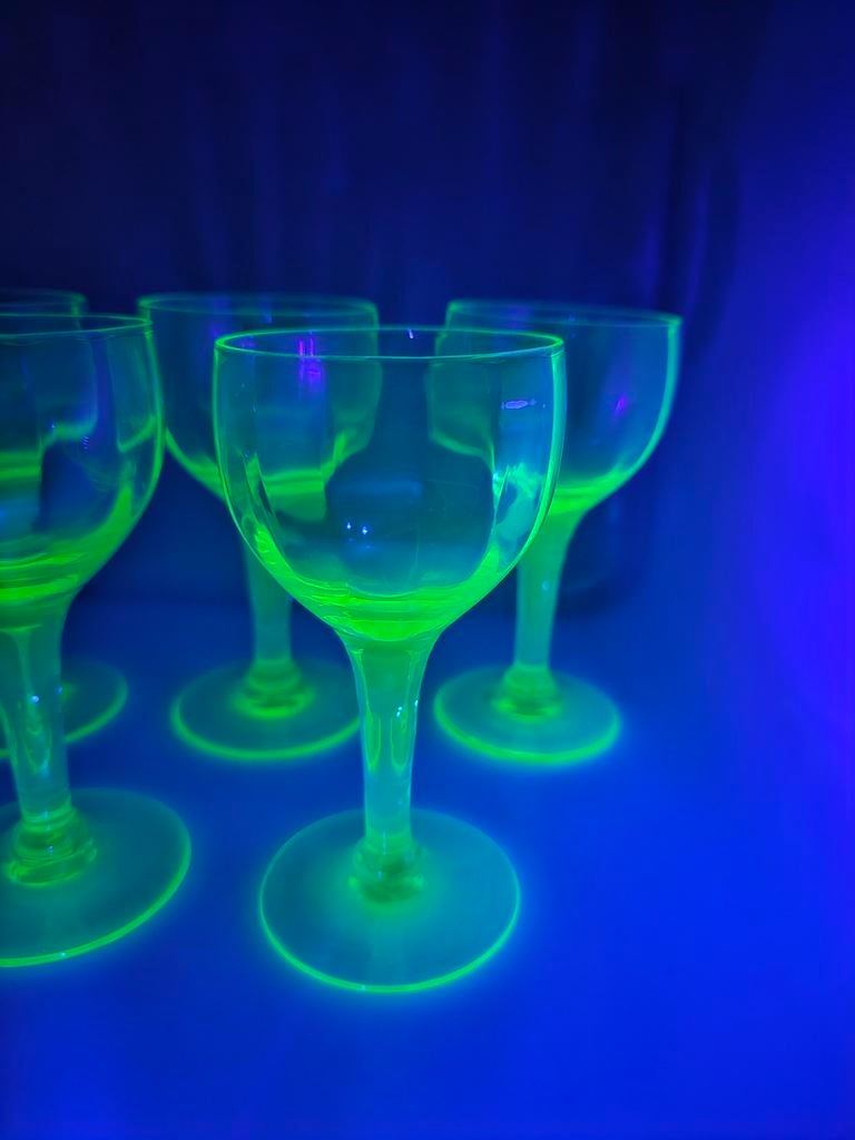 5 uranium glas uraline gele glaasjes uraniumglas, Ophalen of Verzenden