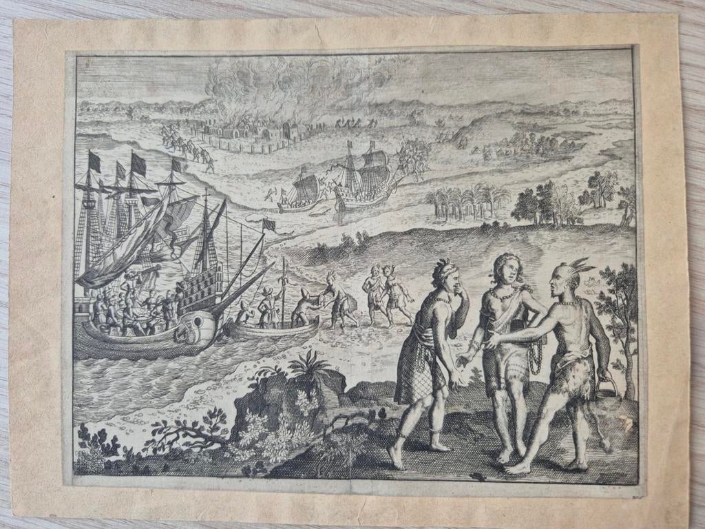 Gravue Pocahontas - XVIIe, Ophalen of Verzenden, Gravure