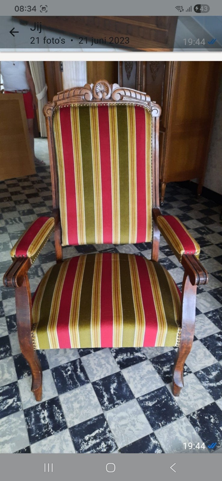 Zetel met gestreepte stof groen rood, Antiek en Kunst, Ophalen