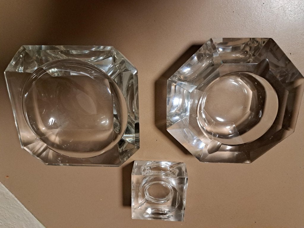 set van 8 asbakken in glas, Ophalen