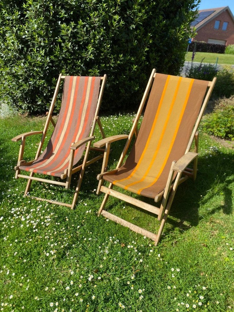 Chaises de jardin vintage, Jardin & Terrasse, Chaises de jardin, Enlèvement, Utilisé, Bois, Ajustable