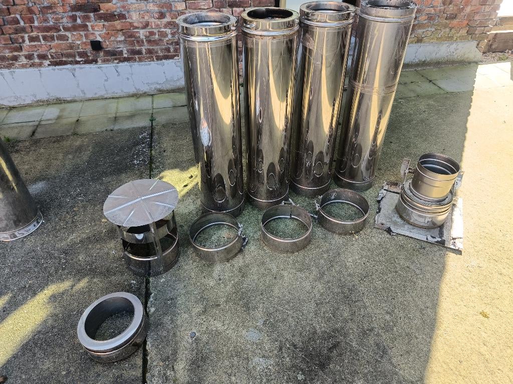 Kachelbuis dubbelwandig inox 200mm, Ophalen, Inox, 2 tot 4 meter, Zo goed als nieuw