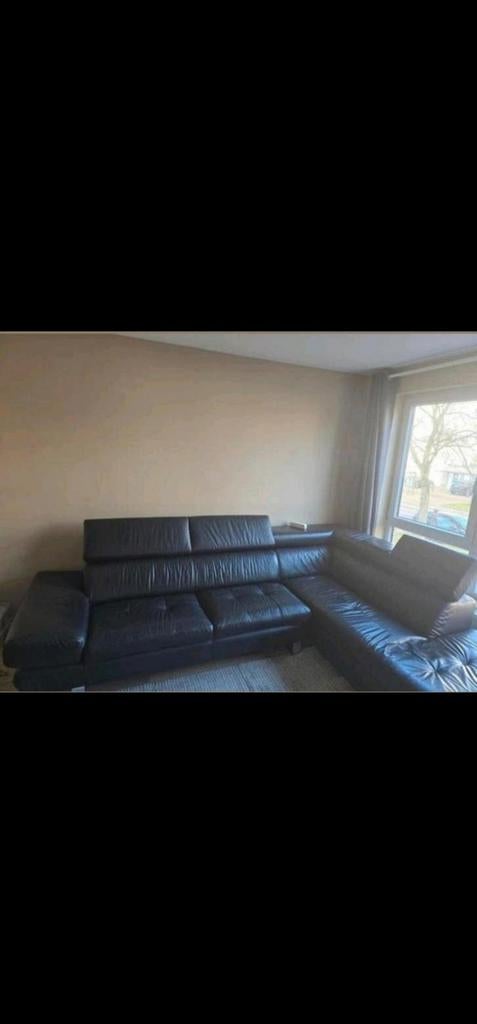 Lederen hoekzetel zwart – zeer goede staat, Huis en Inrichting, Ophalen