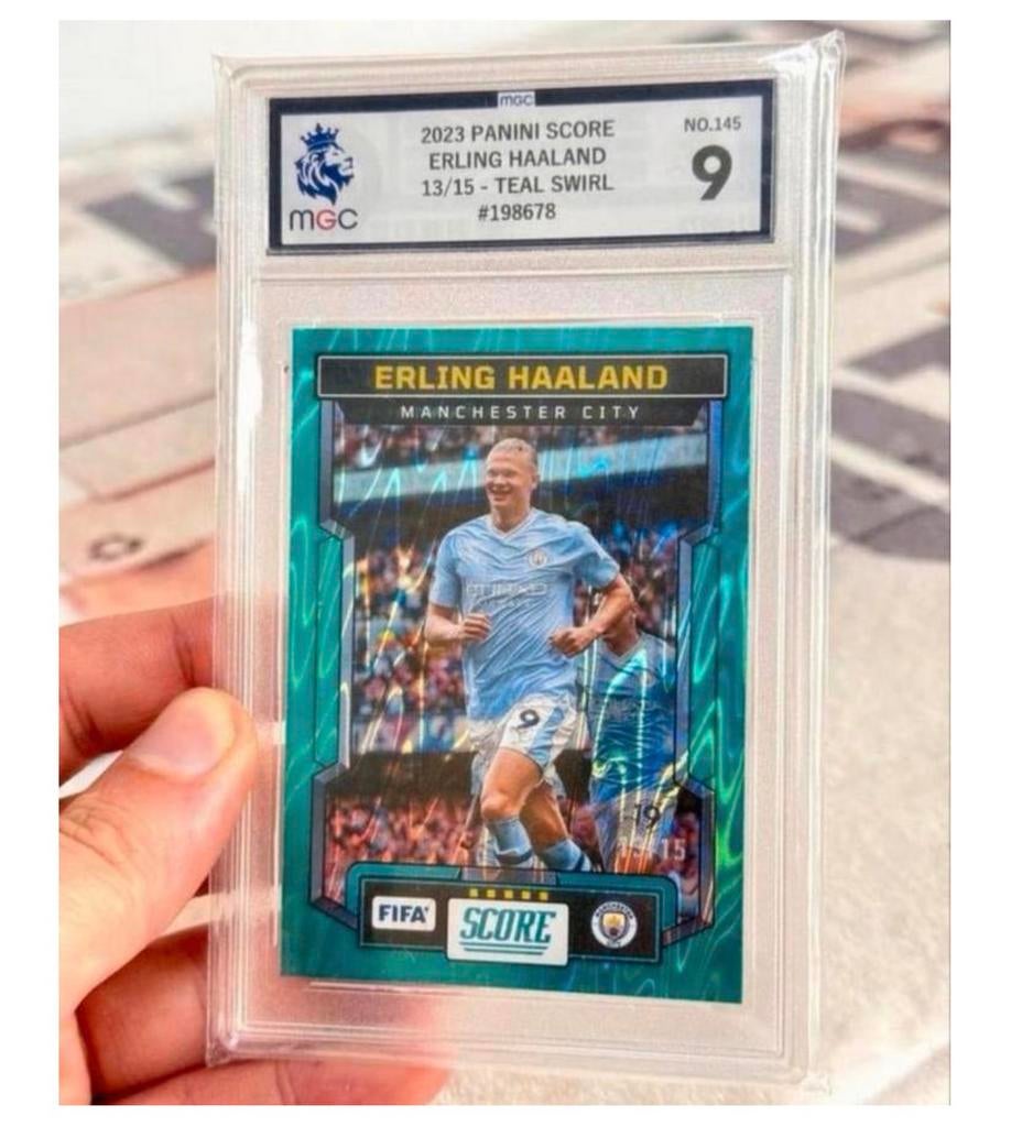 Score Panini FIFA 2023/2024 Erling Haaland 1/5 teal swirl 9, Enlèvement ou Envoi, Comme neuf, Cartes de joueur