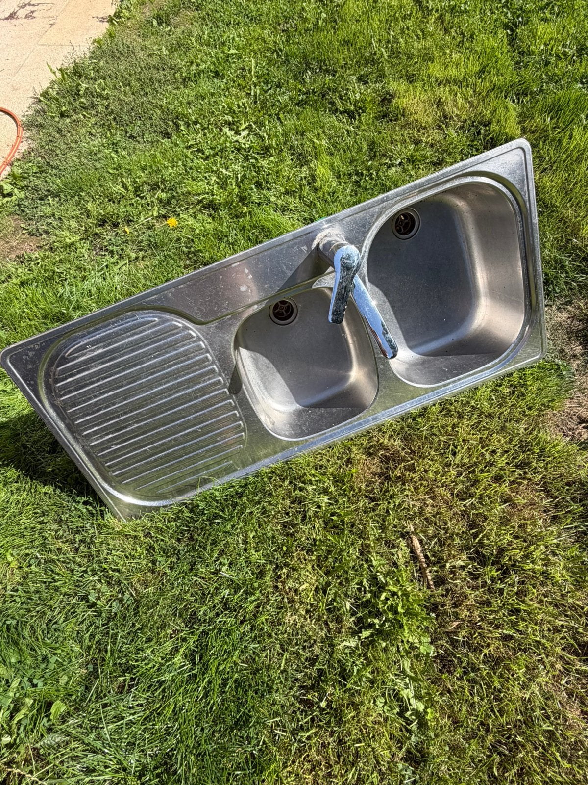 Evier Inox double vasque 112x50cm avec robinet HansGrohe, Enlèvement, Utilisé