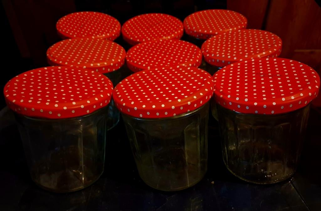 9 jolis Pots de confiture couvercles à pois vides, Maison & Meubles