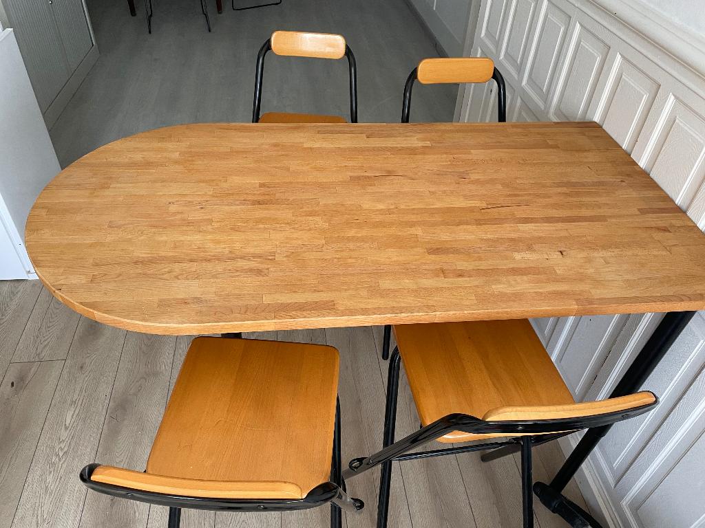 Table haute et ses 4 chaises hautes, Enlèvement, Comme neuf