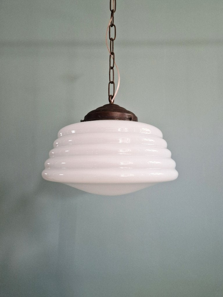 Art Deco hanglamp in witte opaline, jaren 1920-30, Ophalen of Verzenden