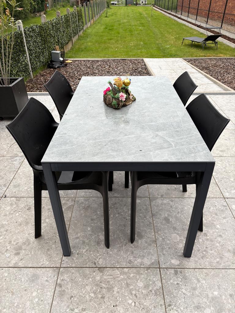 Tuintafel met stoelen, Tuin en Terras, Tuintafels, Gebruikt, Rechthoekig, Aluminium, Ophalen