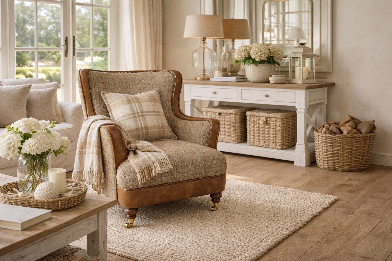 HARRIS TWEED CHESTERFIELD FAUTEUIL BELFAST STOF zetel LEDER, Ophalen of Verzenden