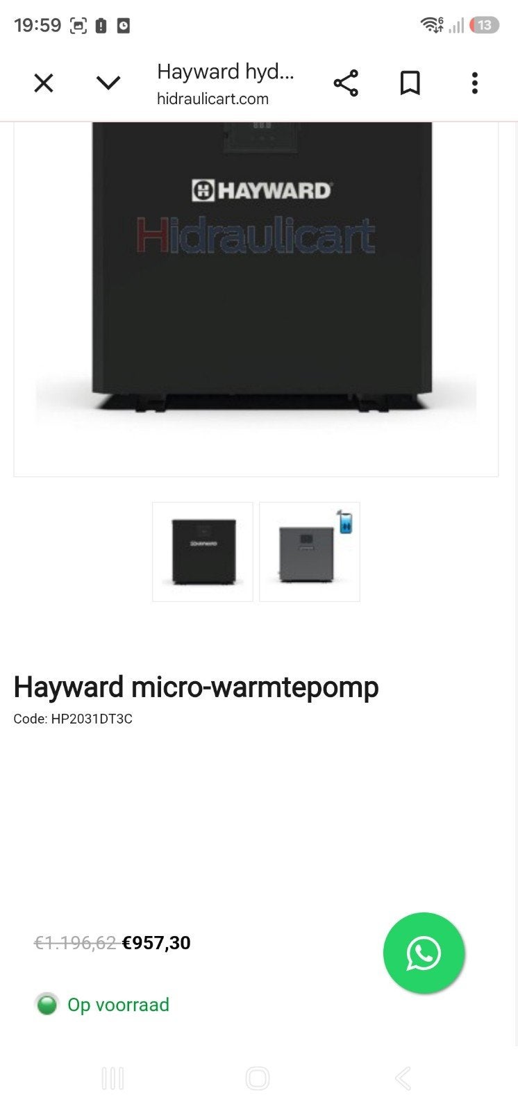 nieuwe zwembad warmtepomp hayward 3.5kw, Ophalen