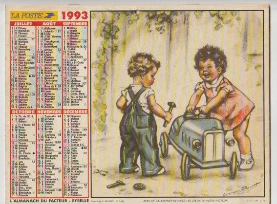Calendrier,almanach 1993 Germaine Bouret., Collections, Enlèvement ou Envoi, Utilisé