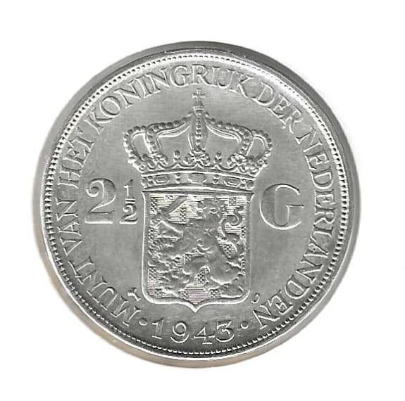 Nederland (Nederlands-Indië), 2 1/2 Gulden 1943 D., Enlèvement ou Envoi, Asie du Sud, Monnaie en vrac, Argent