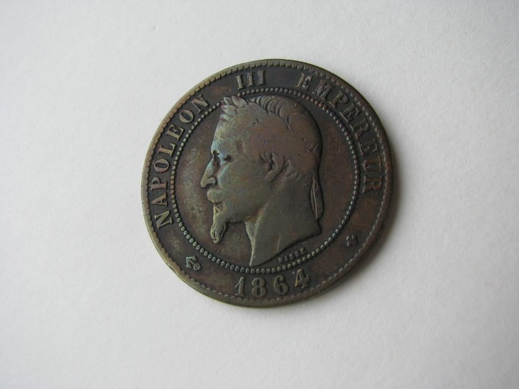10 c Napoléon III tête laurée 1864 BB, Envoi, France