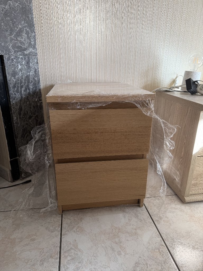 MALM chest/2 drw 40x55 white stained oak veneer, Ophalen, 50 tot 100 cm, Vierkant, Eikenhout