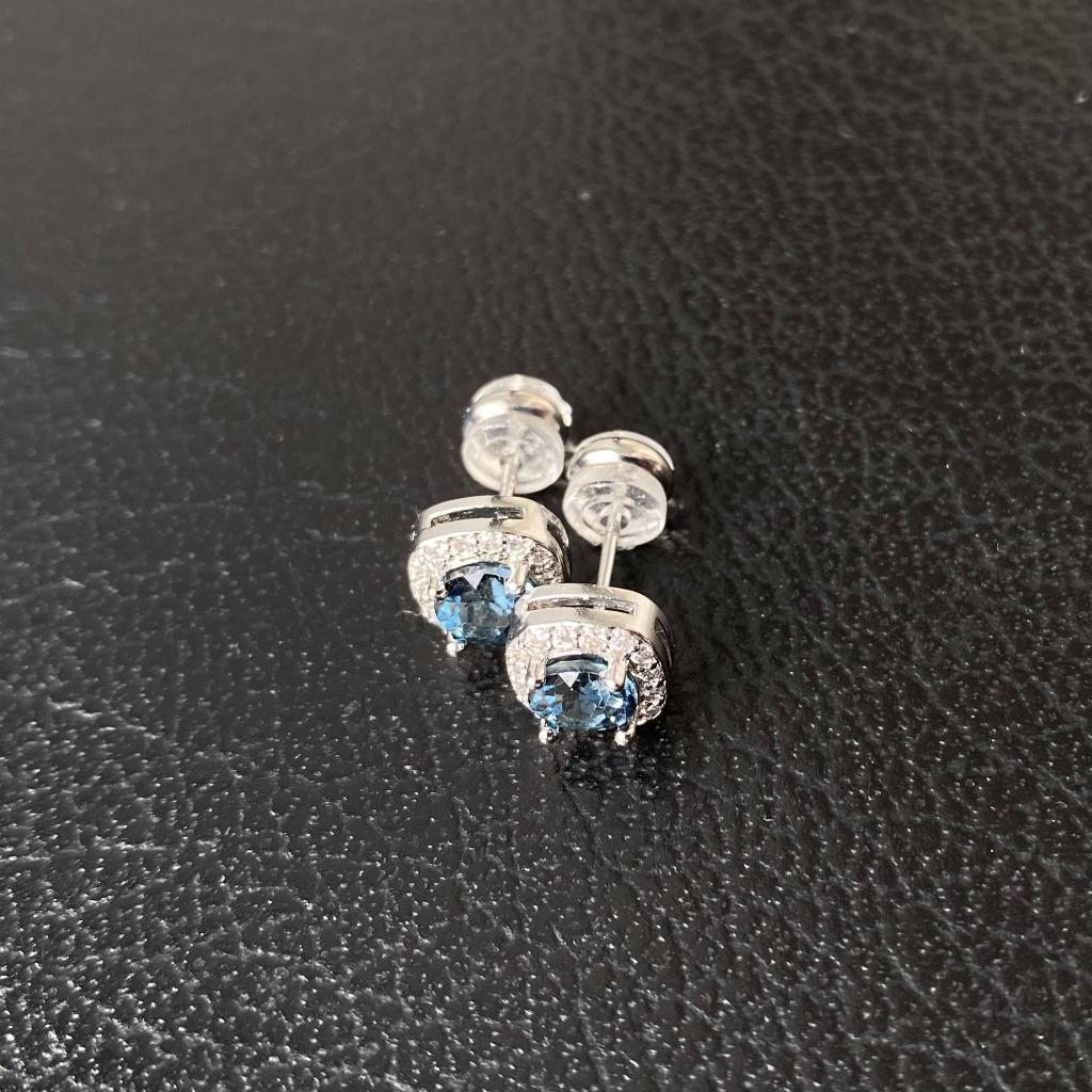 Boucles topaze bleu London argent 925, Enlèvement ou Envoi, Avec pierre précieuse, Bleu, Argent