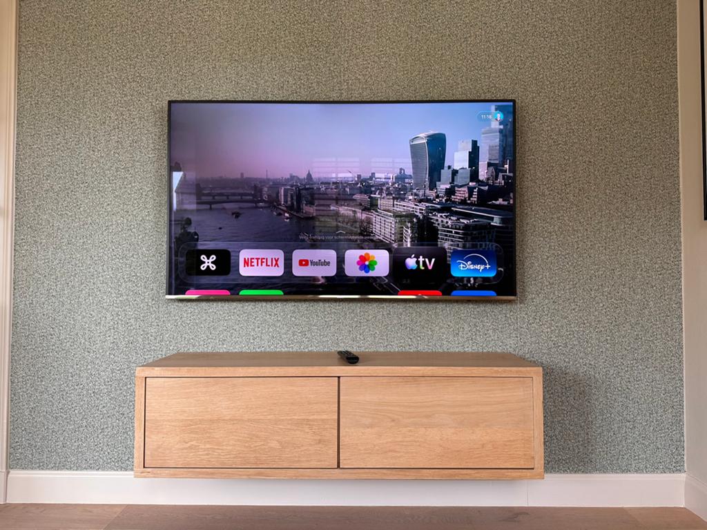 Zwevend tv meubel massief eik, Huis en Inrichting, Ophalen, Gebruikt, 100 tot 150 cm, Eikenhout