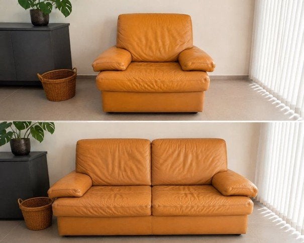 Fauteuil en tweezit - cognac beige leder, Huis en Inrichting, Ophalen, Leer