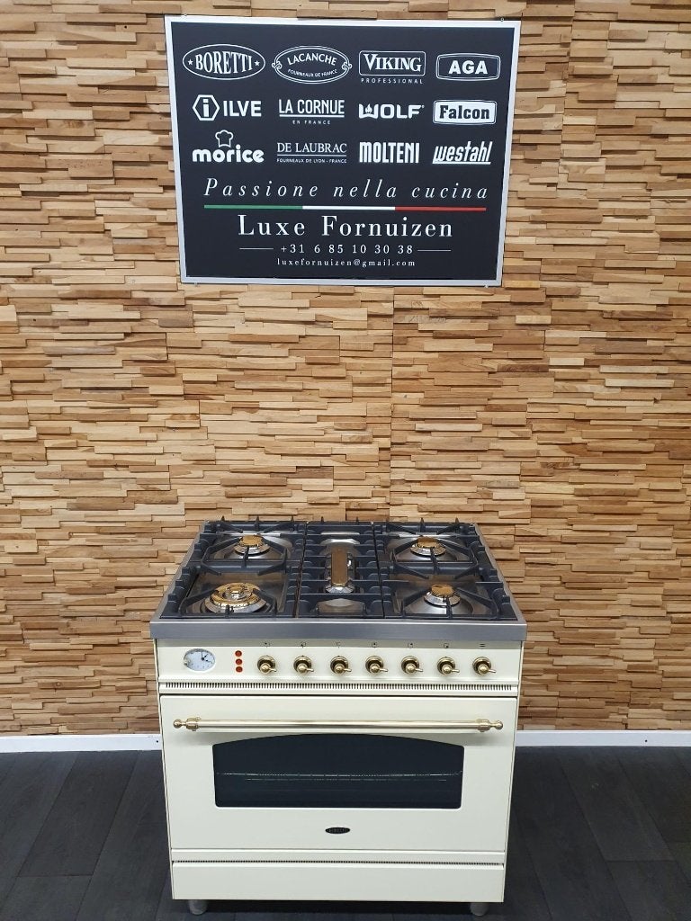 🔥Boretti Fornuis 80cm crème en messing GASOVEN 5 pits, Ophalen, 60 cm of meer, Zo goed als nieuw, Energieklasse A of zuiniger