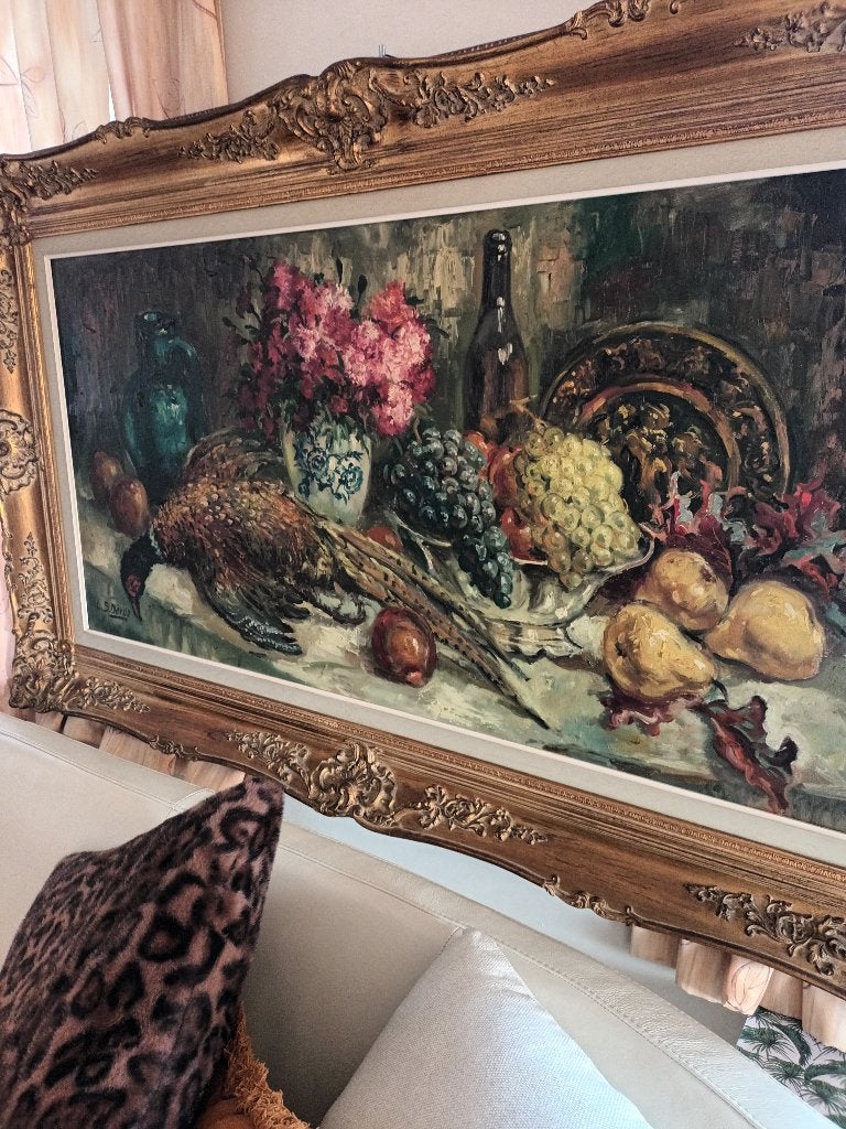 Schilderij l.s. deroo ,  jacht tafereel ,  groot prachtstuk., Autres sujets, Peint à la main, Peinture à l'huile, Enlèvement